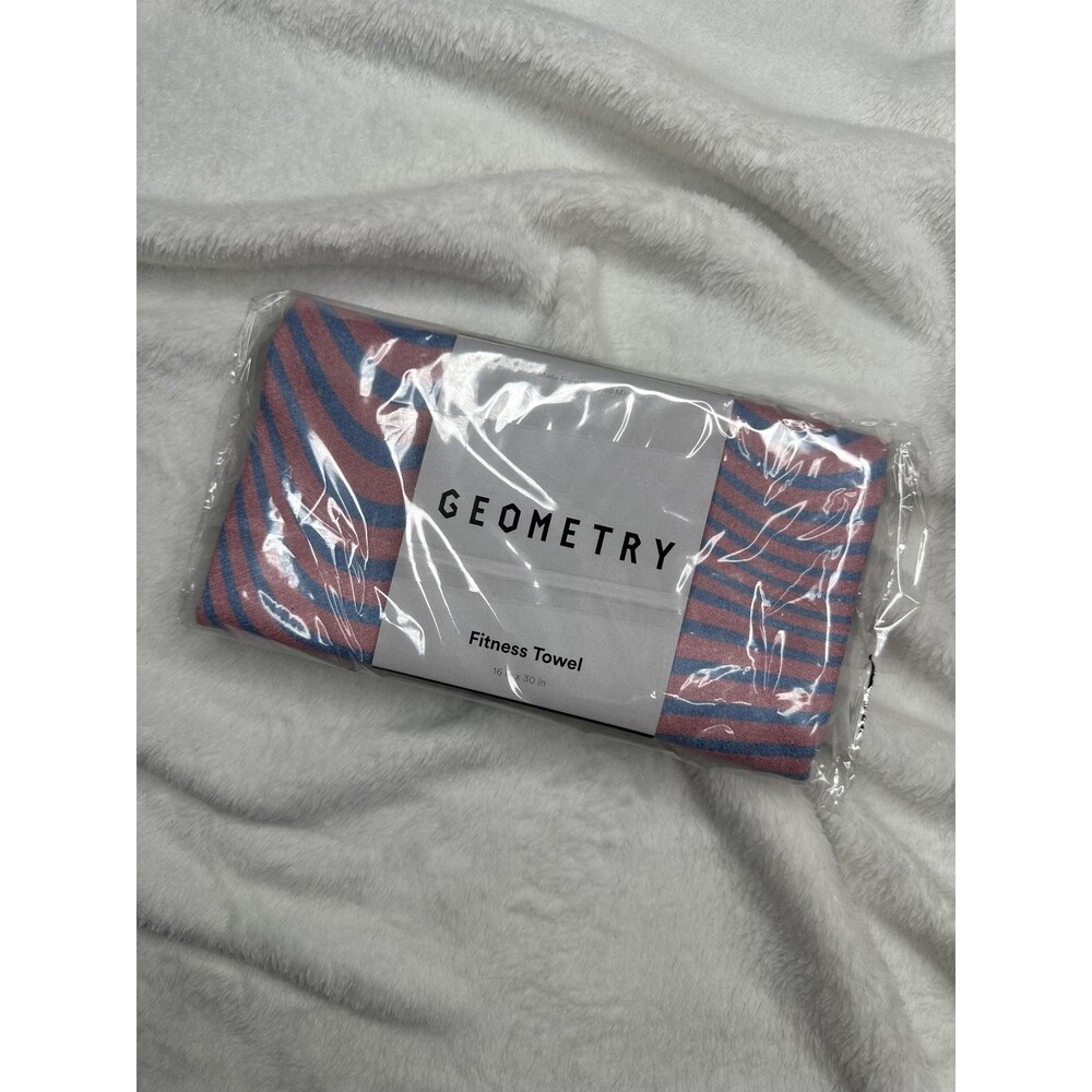 Geometry Fitness Towel 16x30 in Eco Recycled Material Blue Pink Striped Gym Yoga